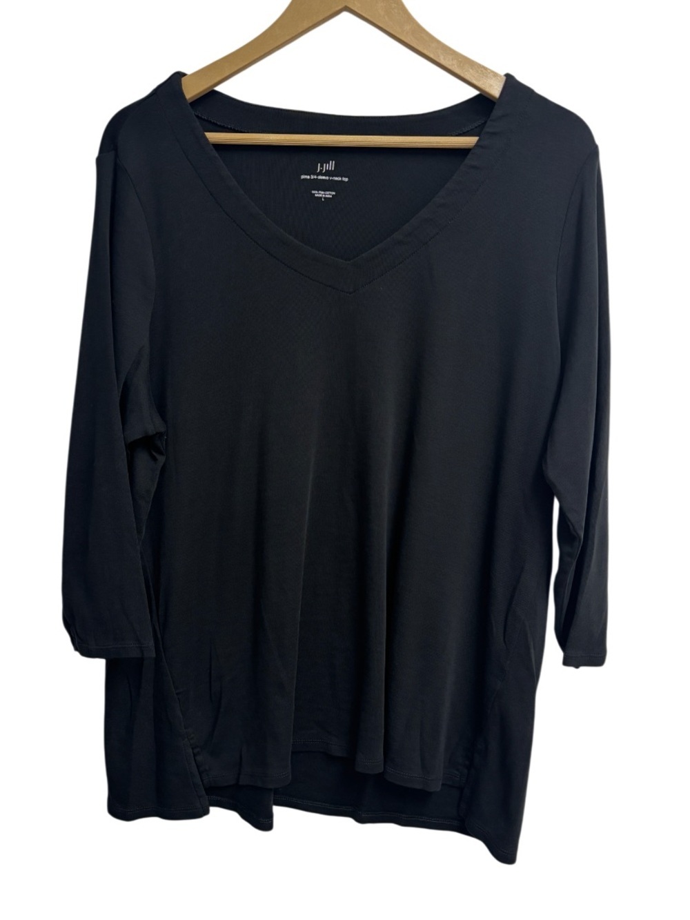 J.Jill | Black Pima Cotton 3/4 Sleeve V-Neck Top | Relaxed Fit | Large - Picture 3 of 7